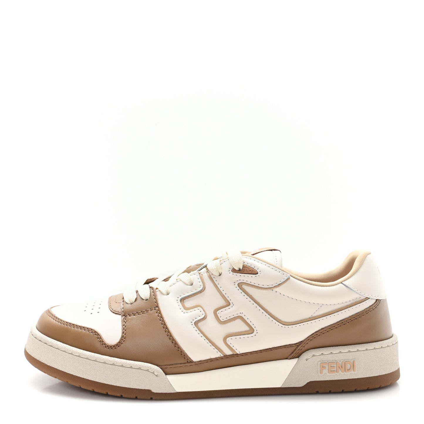 Vitello Mens Fendi Match Low Top Sneakers 10 Beige Brown