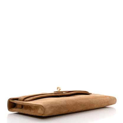Hermes Veau Doblis Suede Kelly Cut Clutch Pochette Ocre 4 of 11