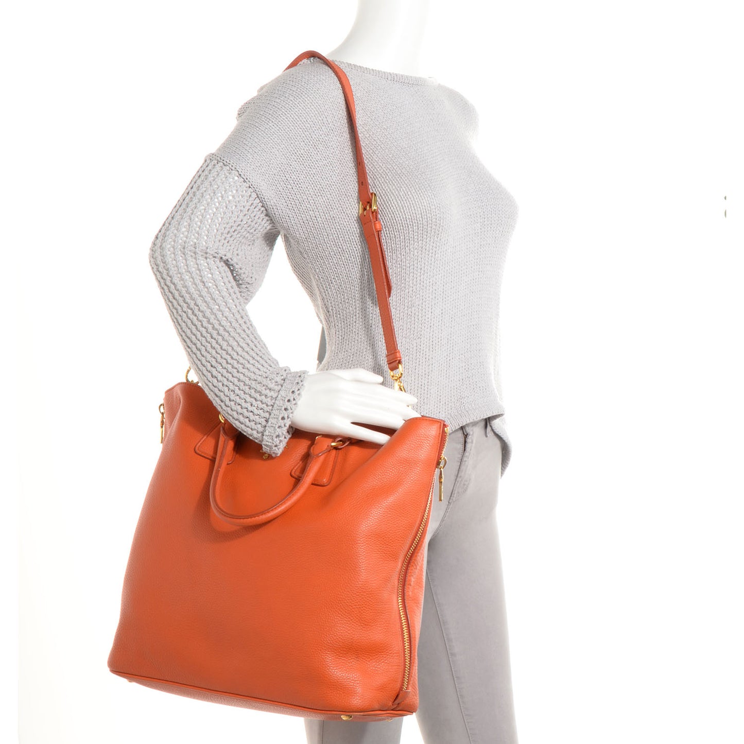 Vitello Daino Shopping Tote Papaya