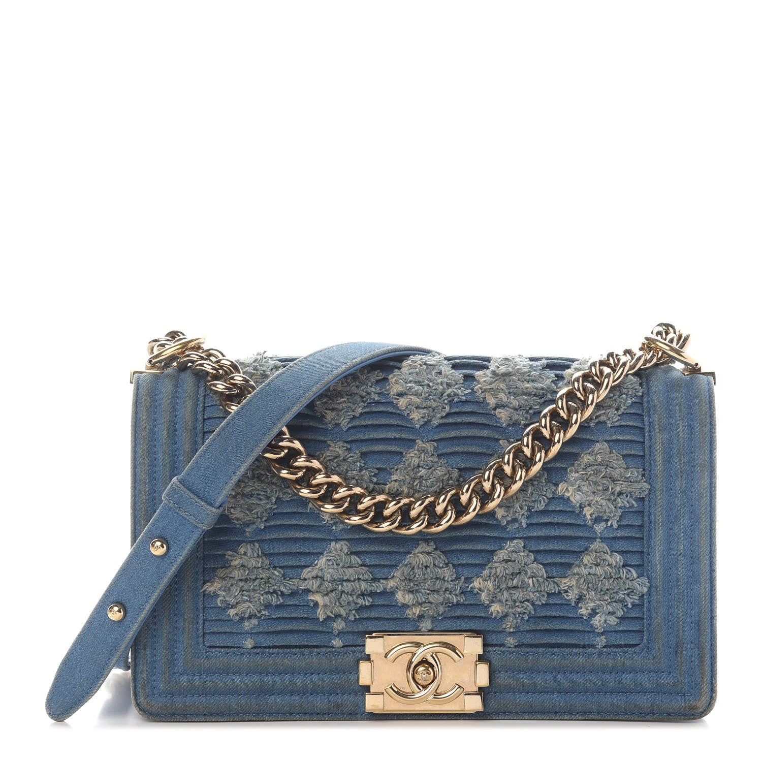 Chanel Denim Pleated Medium Boy Flap Light Blue 1 of 11