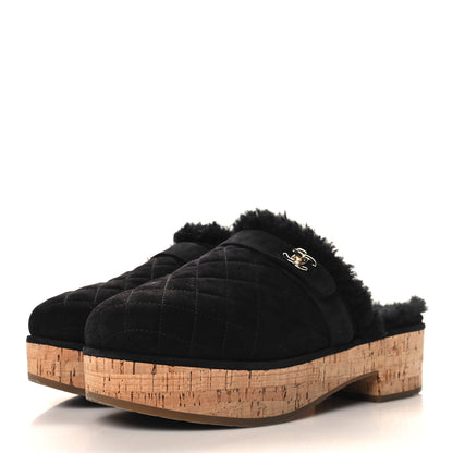 Chanel Suede Calfskin Shearling Turn Lock Clogs 40 Black 4 of 8
