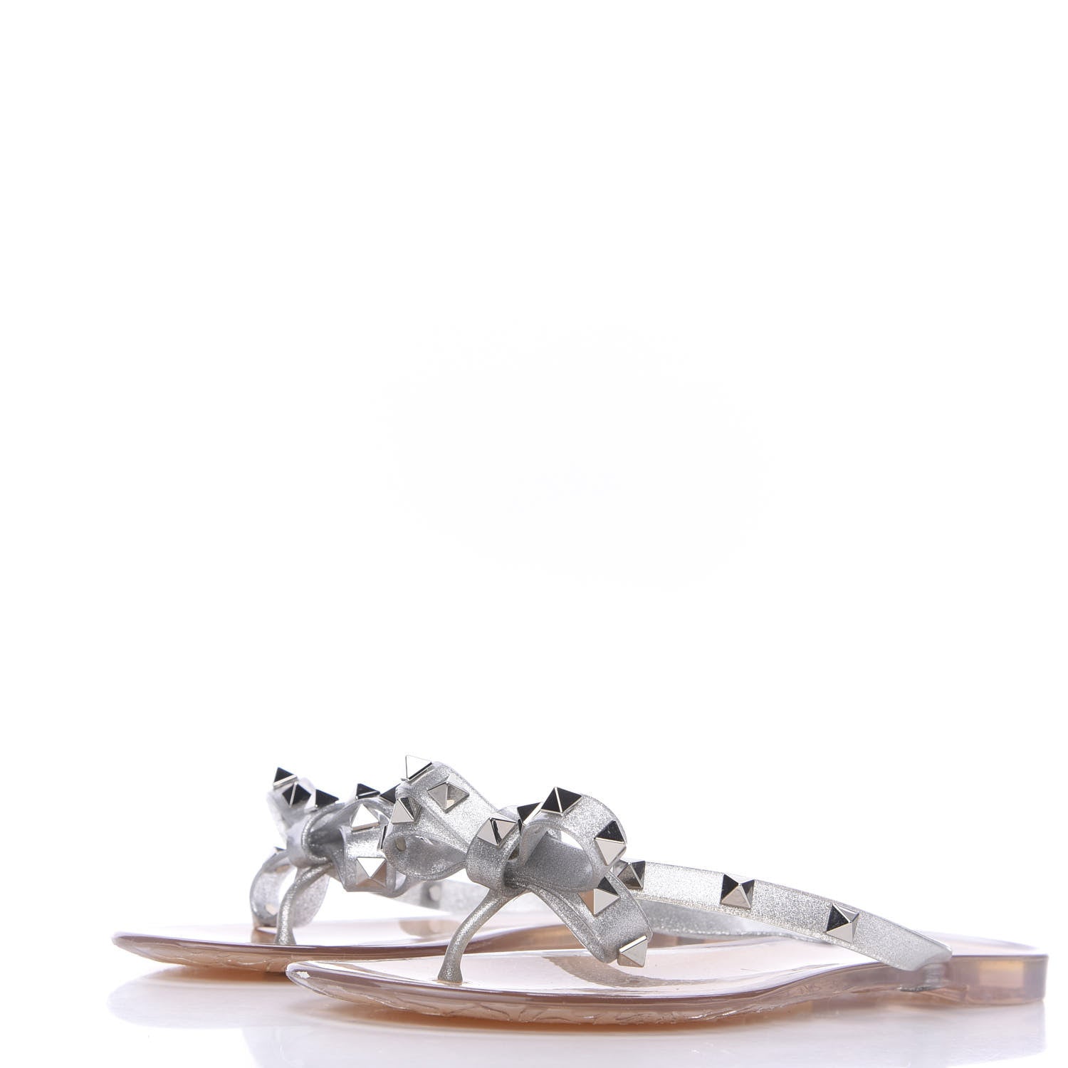 Valentino Garavani PVC Jelly Glitter Rockstud Bow Thong Sandals 36 Silver 3 of 7
