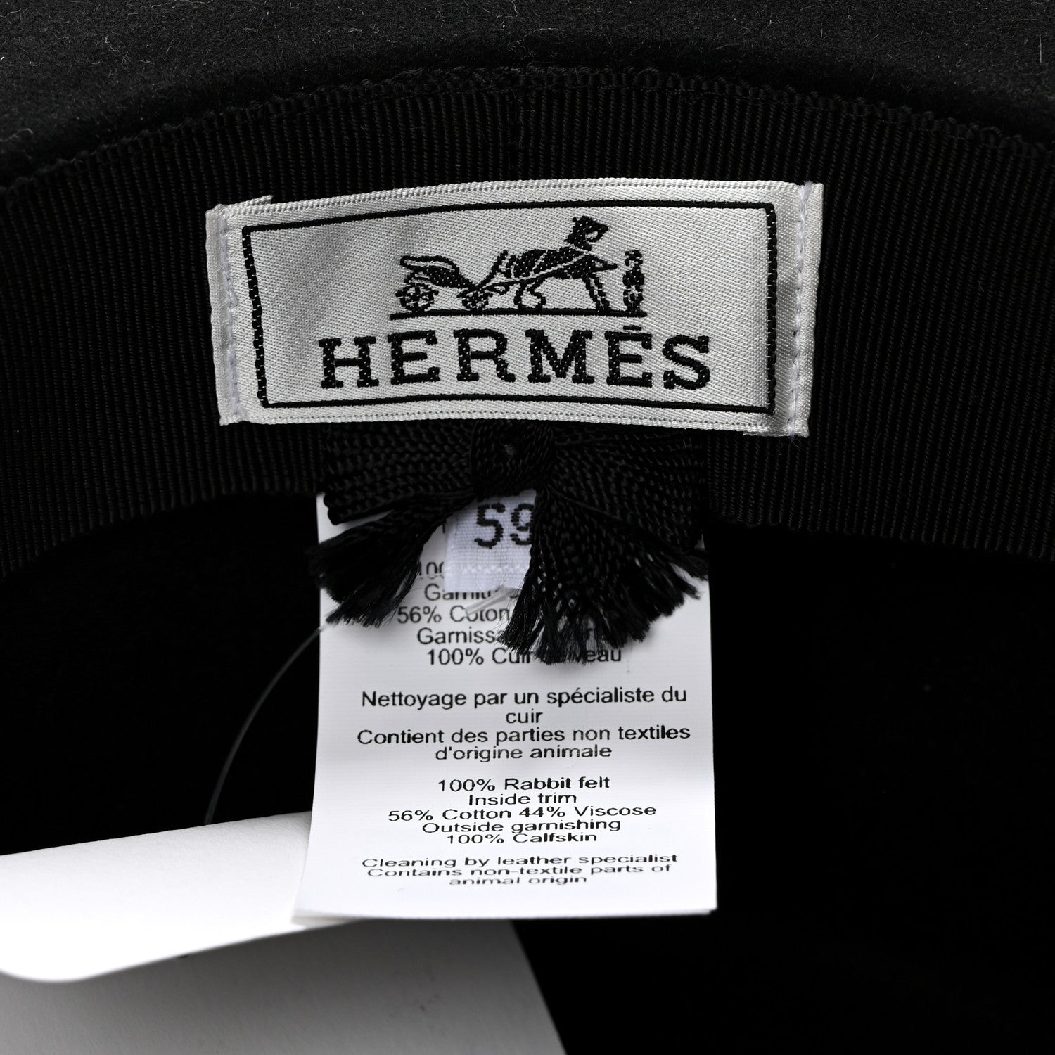 Hermes Rabbit Felt Hampton Hat 59 Black 8 of 9