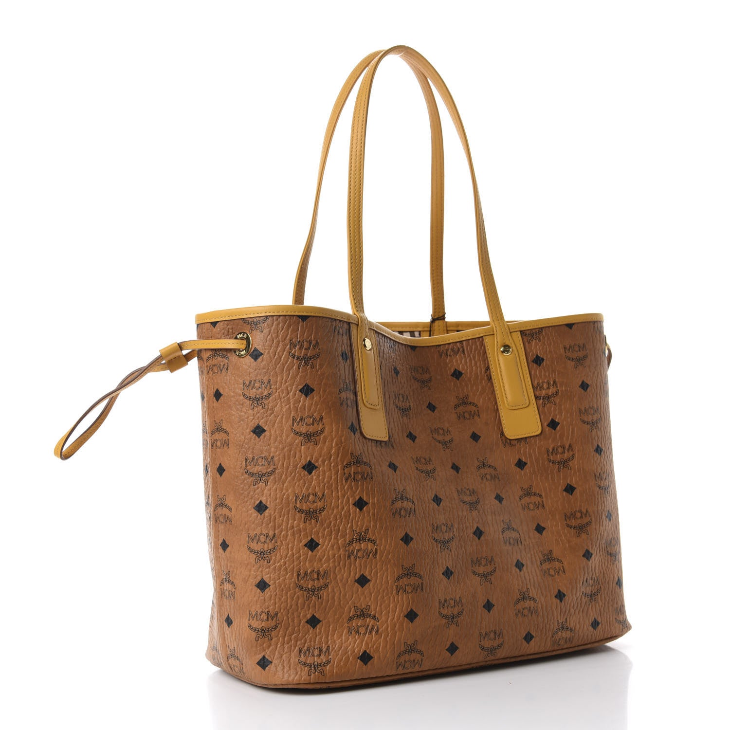 MCM Visetos Medium Liz Reversible Shopper Tote Cognac Yellow 3 of 15