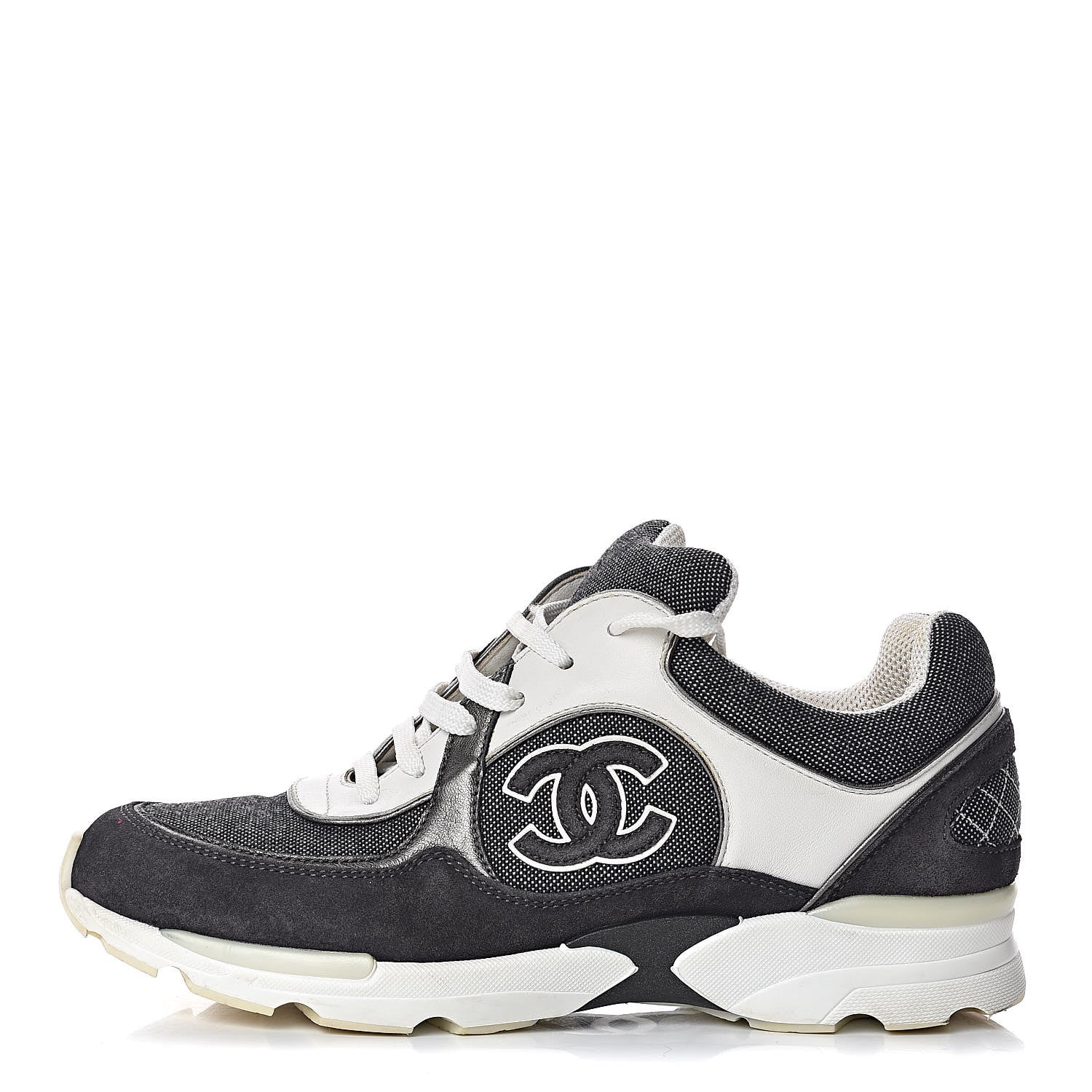 Chanel Suede Calfskin CC Sneakers 38.5 Grey 1 of 15