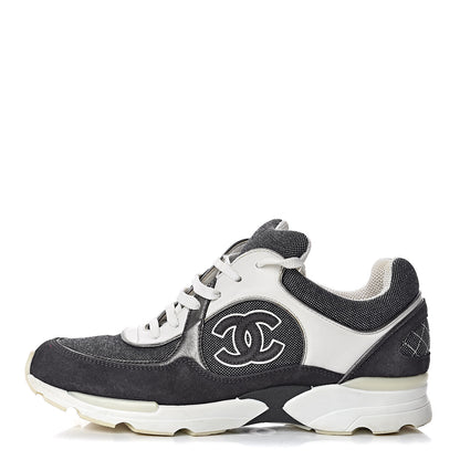 Chanel Suede Calfskin CC Sneakers 38.5 Grey 1 of 15