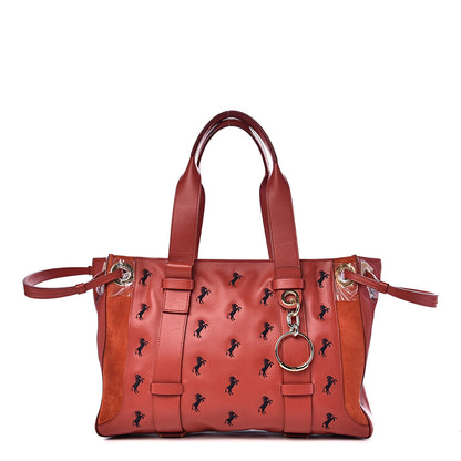 Chloe Smooth Calfskin Little Horses Embroidered Tao Zipped Tote Earthy Red 1 of 10