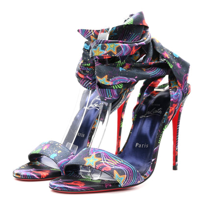 Christian Louboutin Crepe Satin Starlight Sandale Du Desert 100 Ankle Wrap Sandals  39.5 Black Multicolor 4 of 8