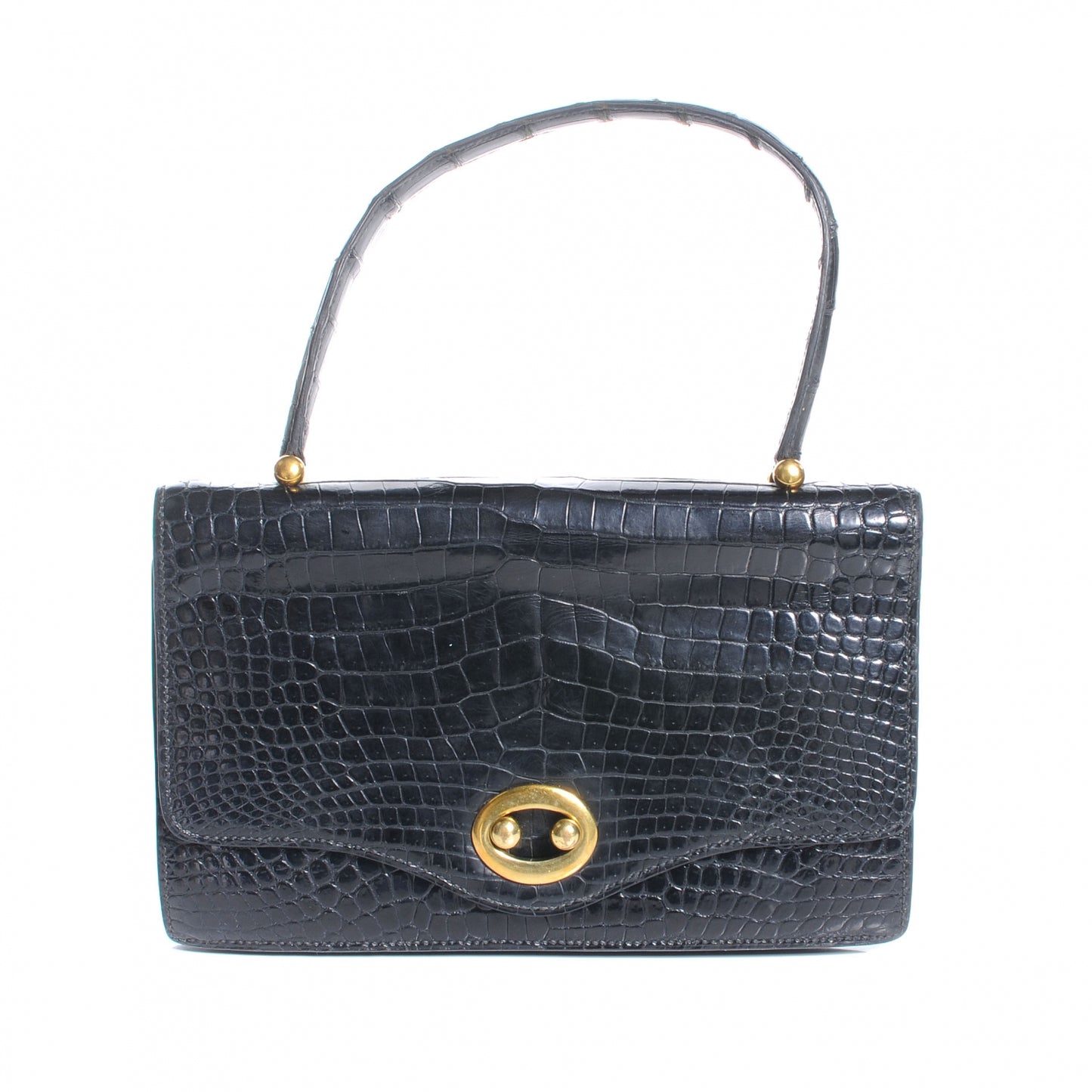 Porosus Crocodile Boule Handbag Black