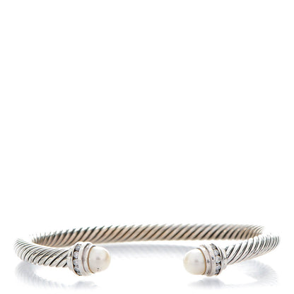 David Yurman Sterling Silver Diamond Pearl 5mm Cable Classics Princess Bracelet 1 of 5