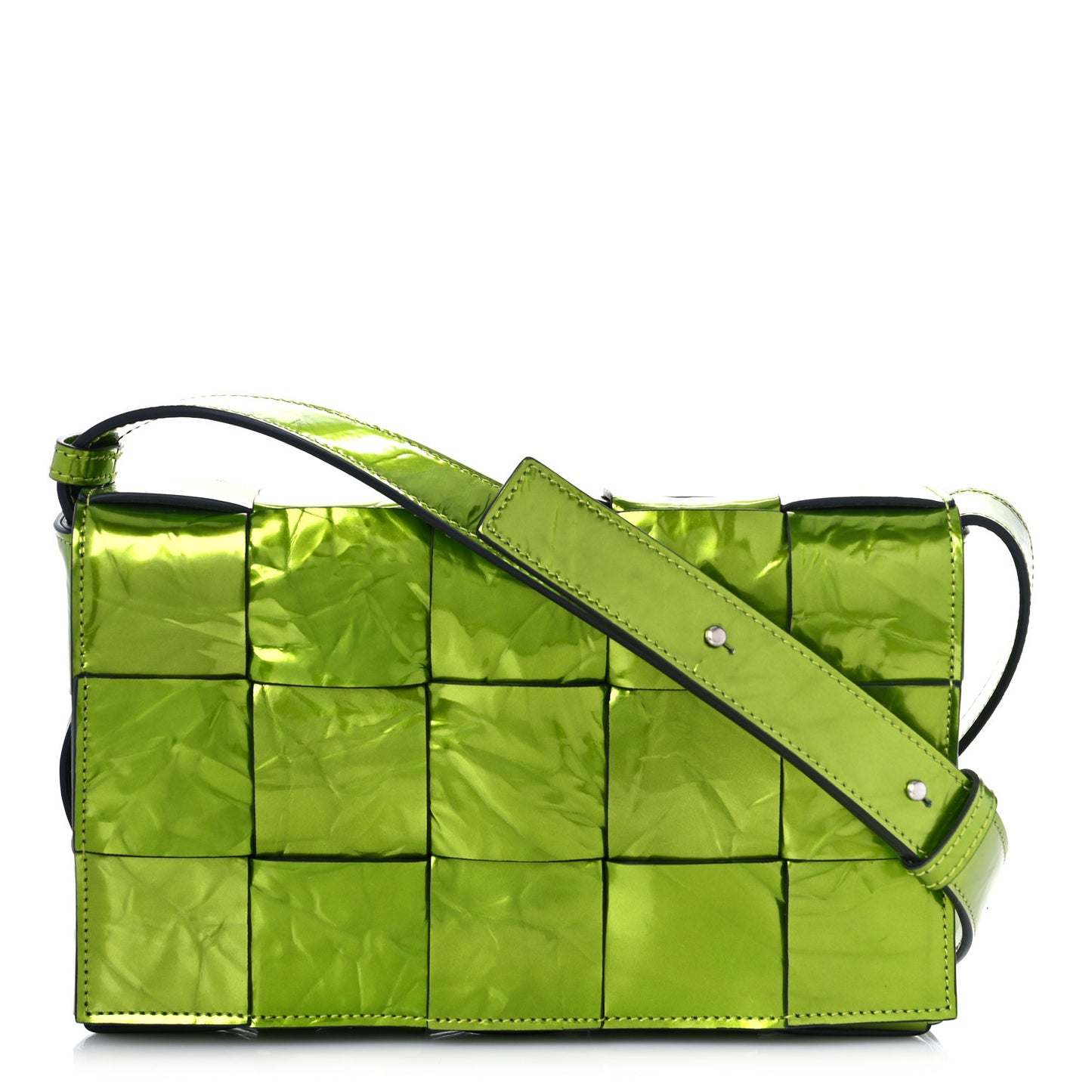 Metallic Crushed Calfskin Maxi Intrecciato Cassette Crossbody Bag Chlorophyll