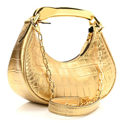 Tom Ford Metallic Calfskin Crocodile Embossed Mini Bianca Hobo Gold 3 of 10