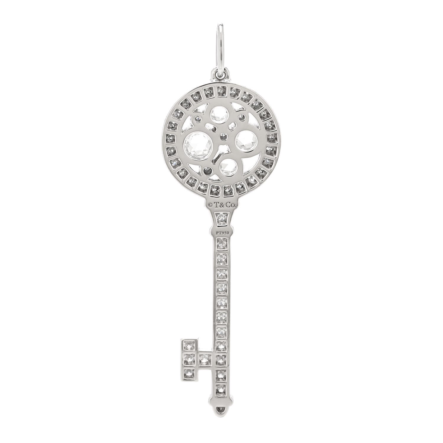 Tiffany Platinum Diamond Cobblestone Key Pendant 3 of 5