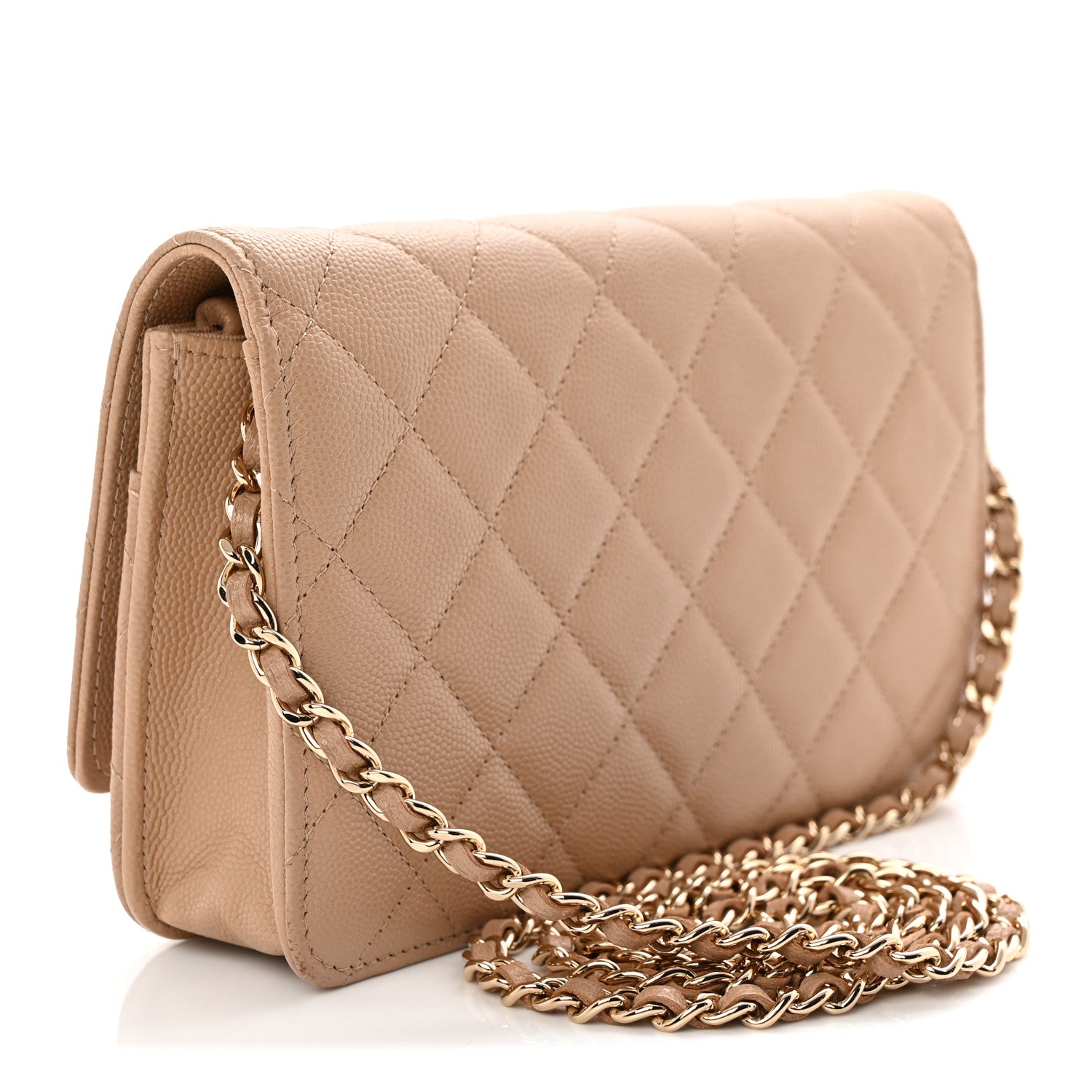 Chanel Caviar Quilted Crystal CC Wallet On Chain WOC Beige 3 of 13