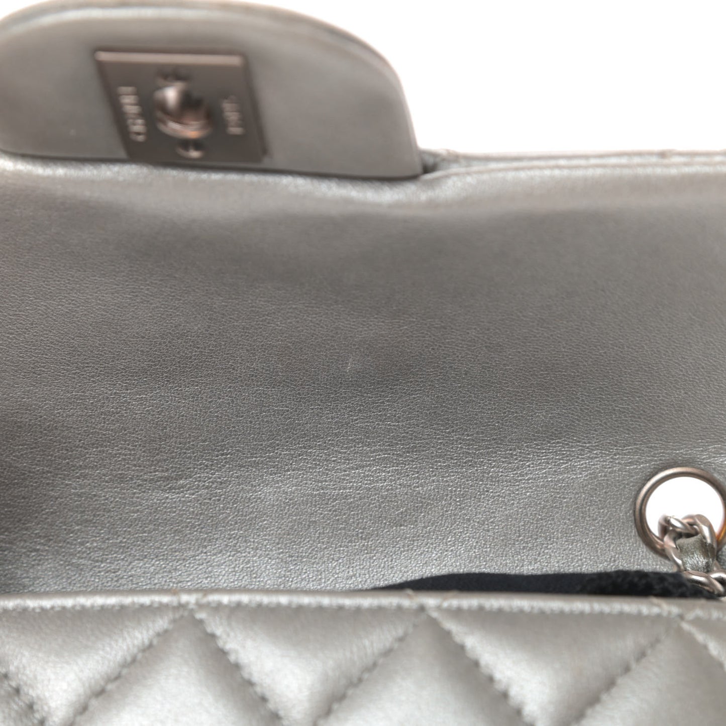 Metallic Lambskin Quilted Extra Mini Rectangular Flap Silver