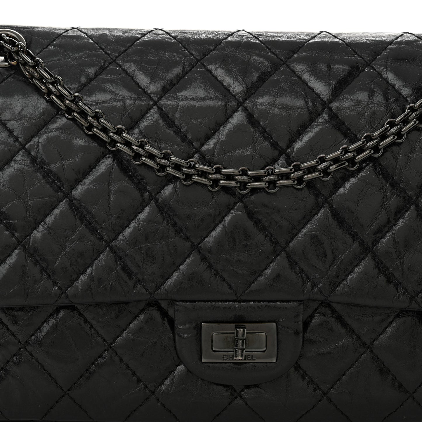 Glazed Aged Calfskin Quilted 2.55 Reissue 226 Flap So Black