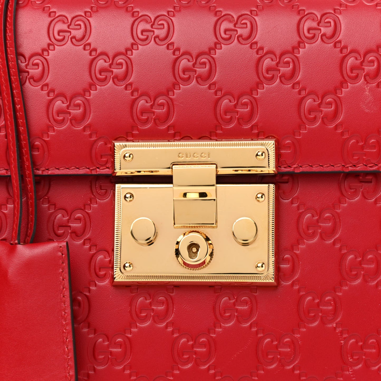 Guccissima Signature Small Padlock Top Handle Bag Hibiscus Red