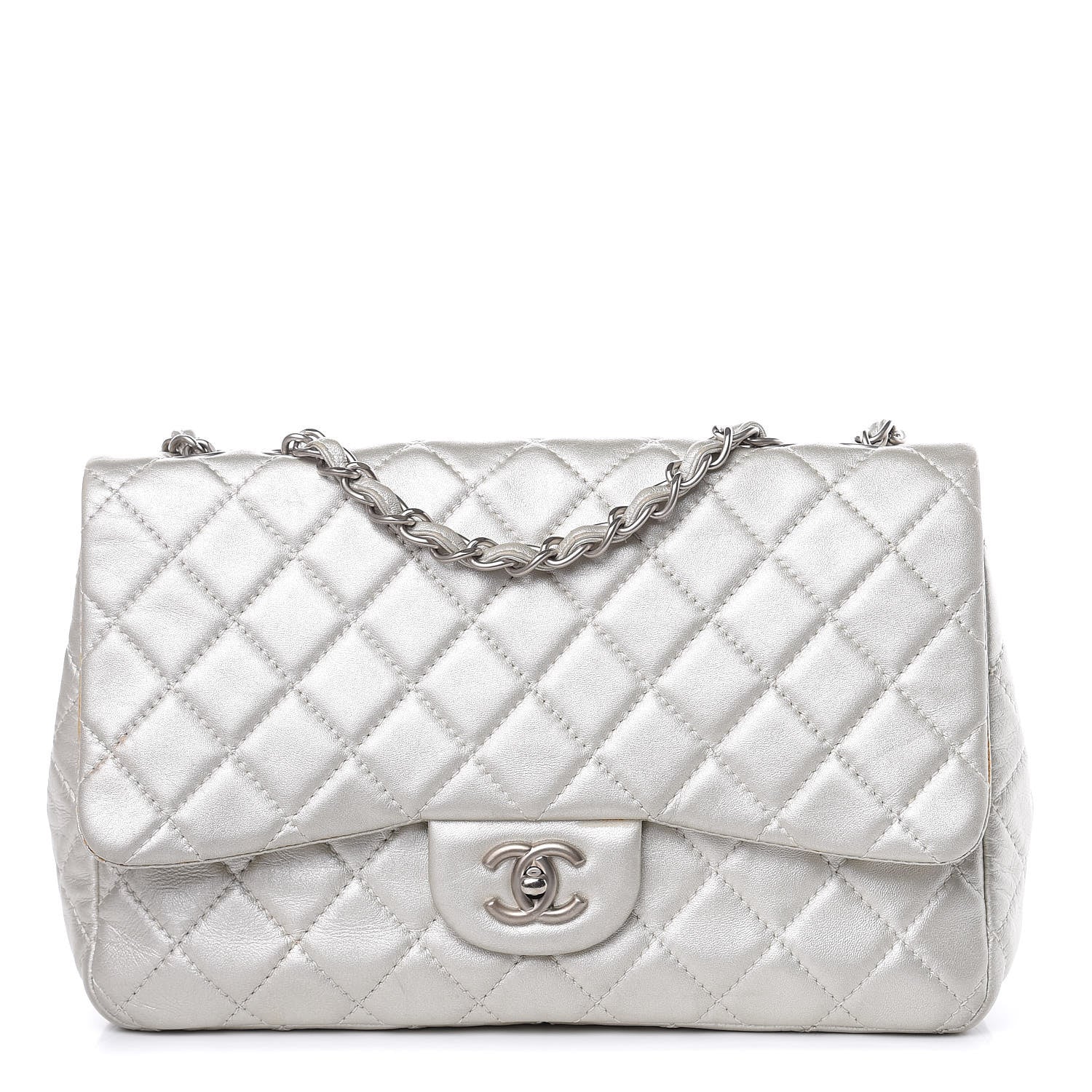 Chanel Metallic Lambskin Quilted Jumbo Single Flap Silver 1 of 16