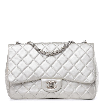 Chanel Metallic Lambskin Quilted Jumbo Single Flap Silver 1 of 16