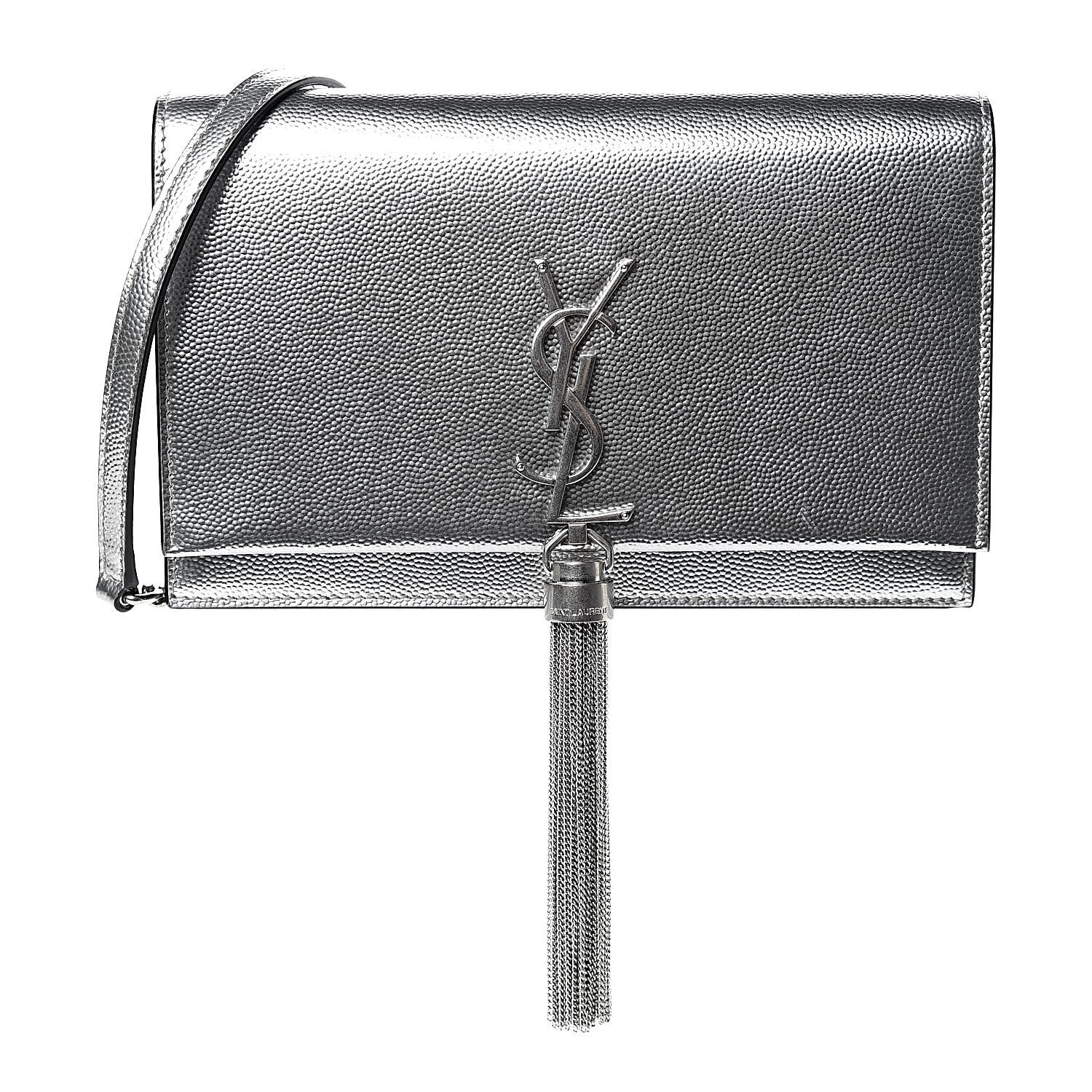 Saint Laurent Metallic Grain De Poudre Kate Monogram Tassel Chain Wallet Silver 1 of 10