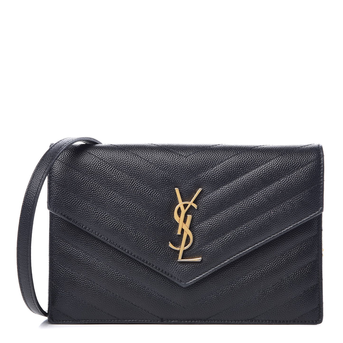 Grain De Poudre Matelasse Chevron Monogram Envelope Chain Wallet Black
