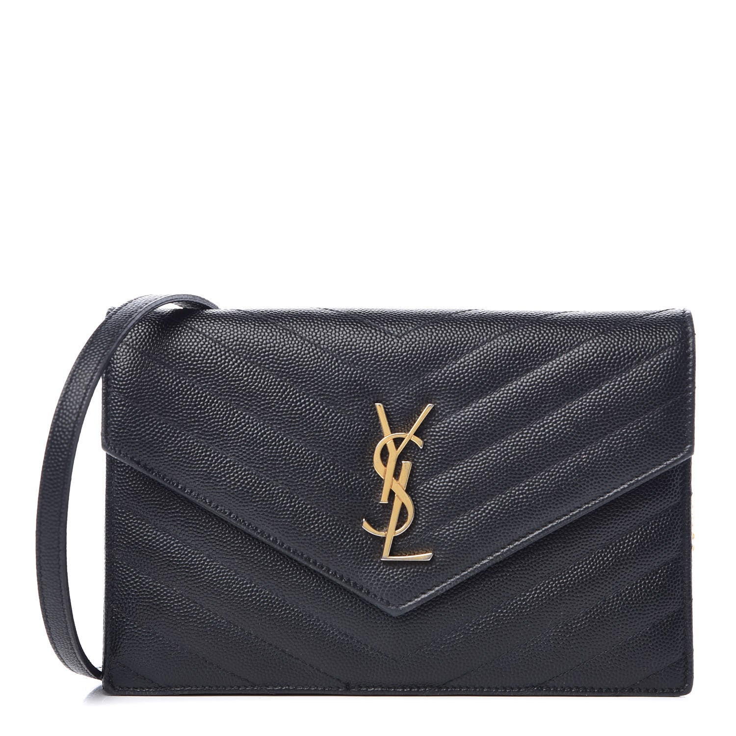 Saint Laurent Grain De Poudre Matelasse Chevron Monogram Envelope Chain Wallet Black 1 of 9