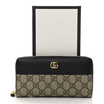 Gucci Dollar Calfskin GG Supreme Monogram GG Marmont Zip Around Wallet Black Beige Ebony 12 of 12
