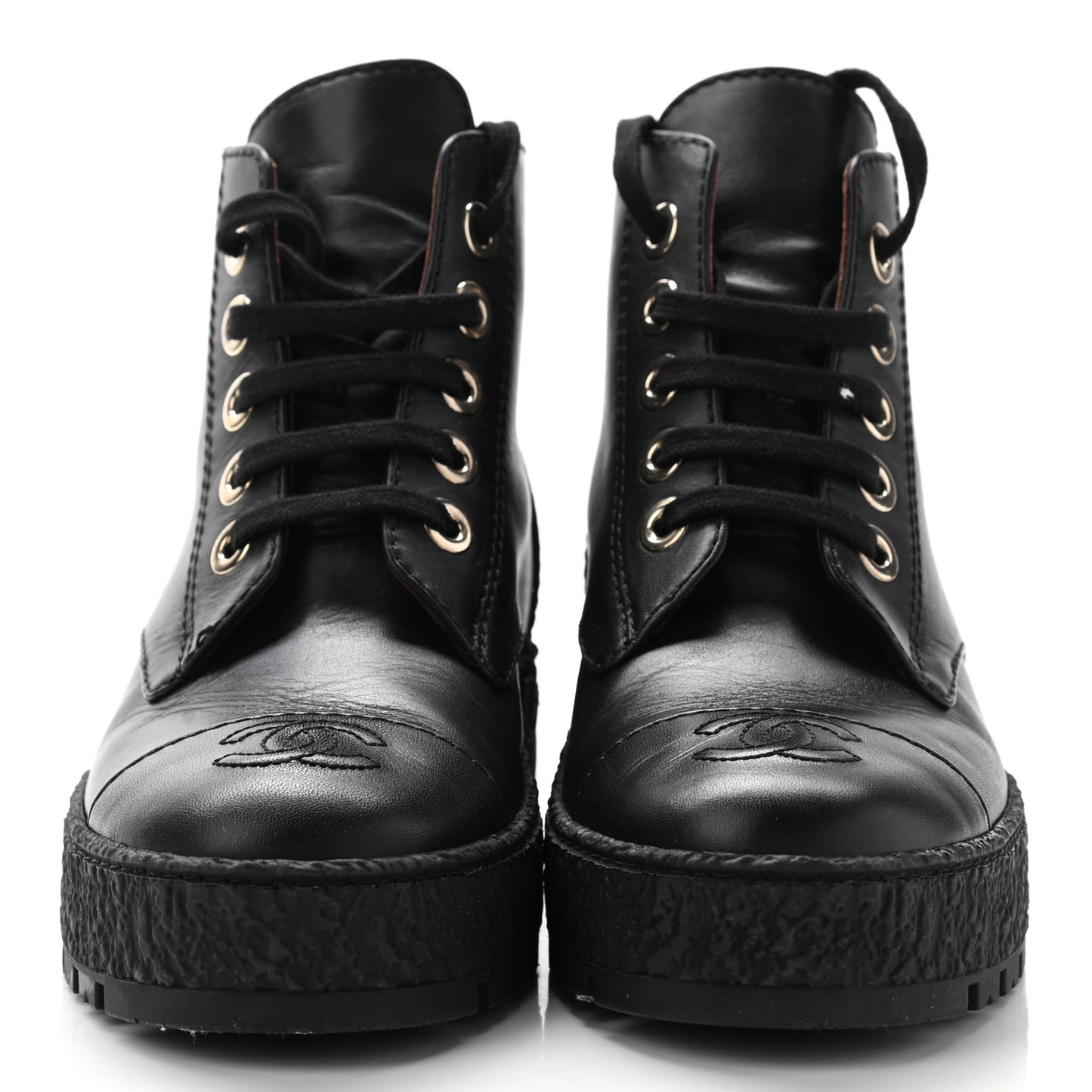 Calfskin CC Turnlock Lace Up Boots 35.5 Black