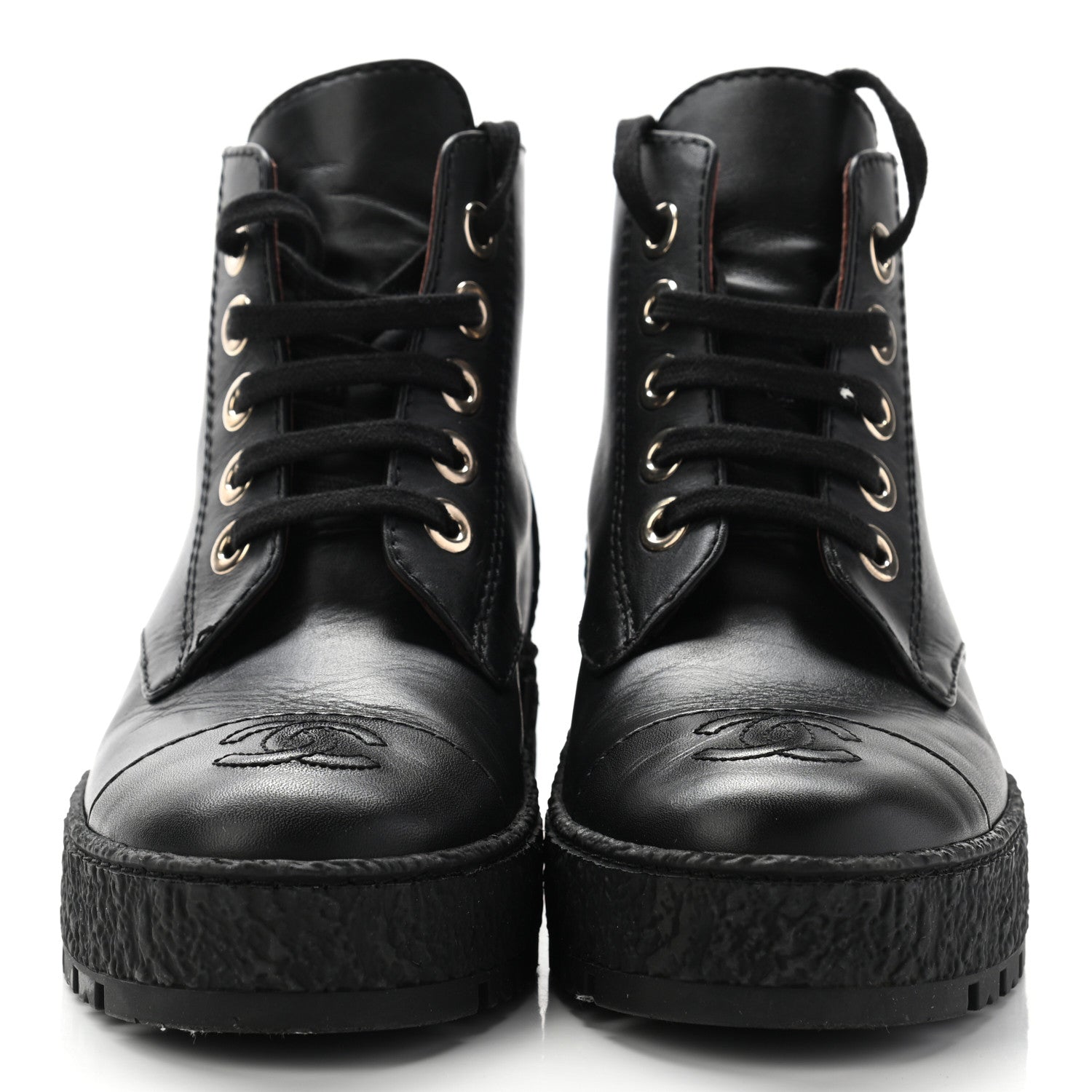 Chanel Calfskin CC Turnlock Lace Up Boots 35.5 Black 2 of 14