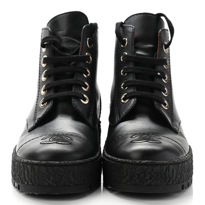 Chanel Calfskin CC Turnlock Lace Up Boots 35.5 Black 2 of 14