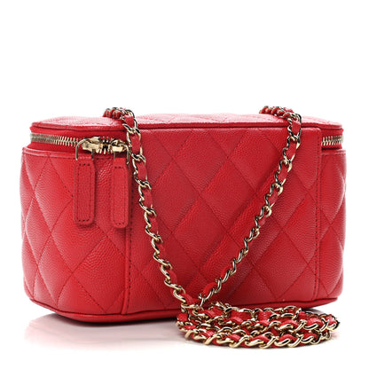 Chanel Caviar Quilted Small Vanity Case With Chain Red 3 of 10