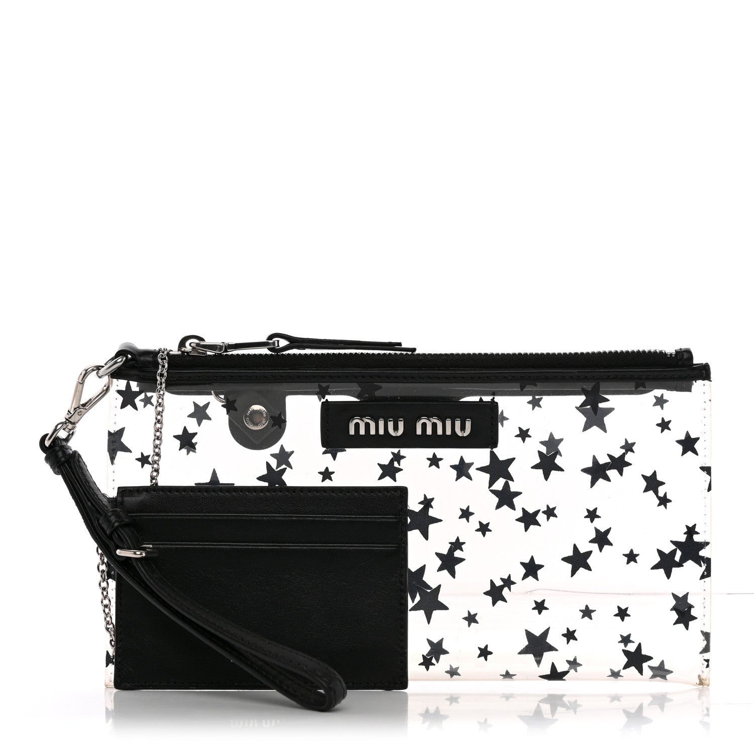Miu Miu Plexiglass Star Print Wristlet Pouch Black 1 of 8