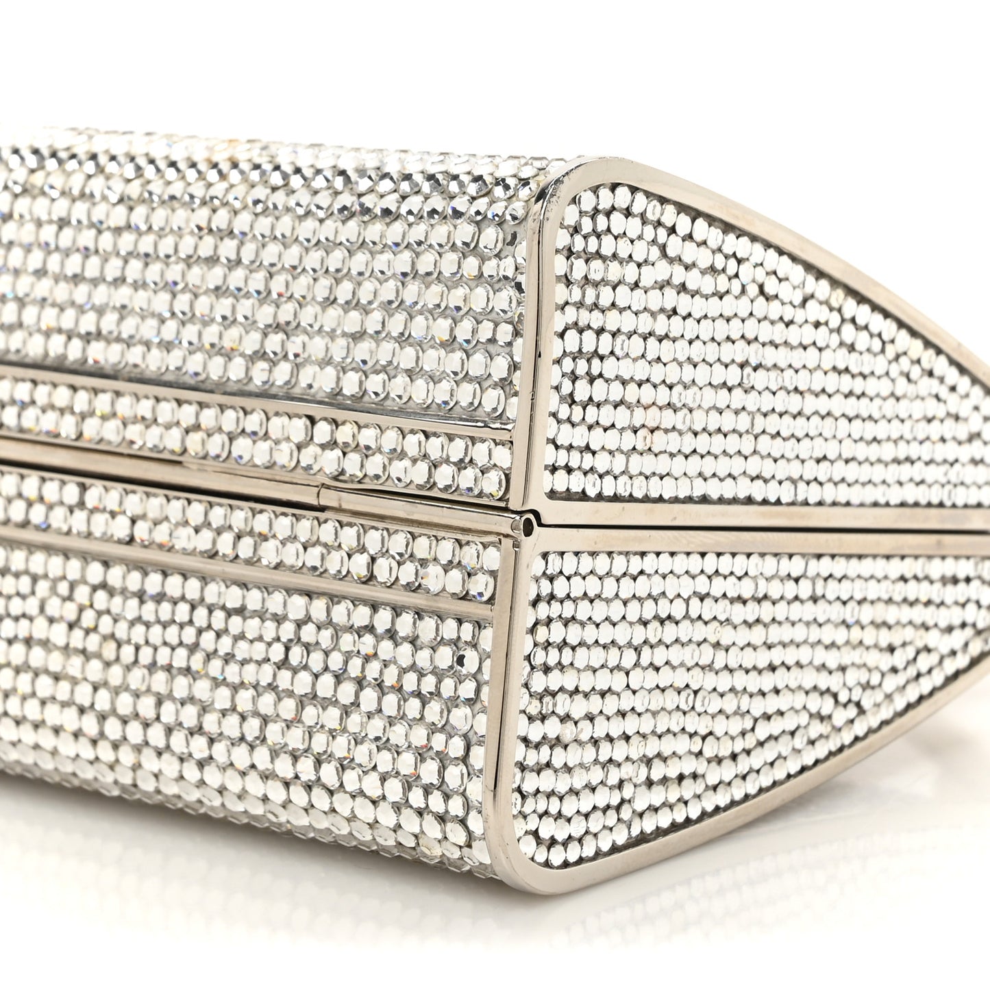 Swarovski Crystal Top Handle Minaudiere Clutch Silver