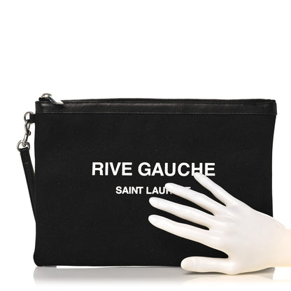 Saint Laurent Linen Canvas Rive Gouche Zipped Pouch Black 2 of 11