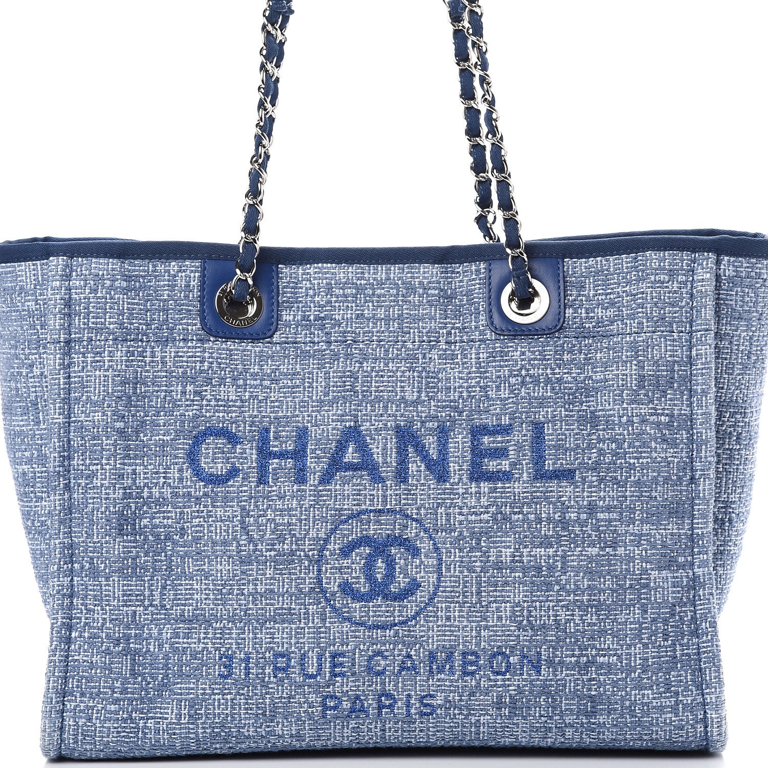 Chanel Woven Straw Raffia Small Deauville Tote Blue 7 of 9