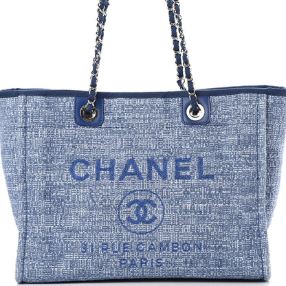 Chanel Woven Straw Raffia Small Deauville Tote Blue 7 of 9