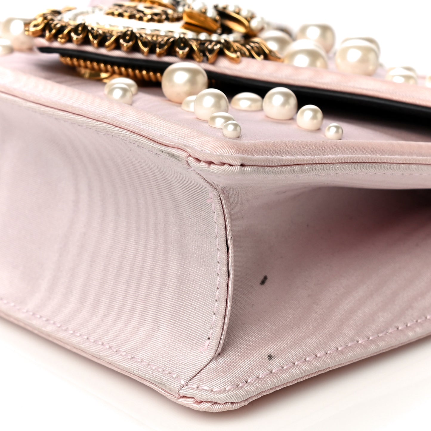 Moire Pearl Embellished Small Devotion Top Handle Bag Pink