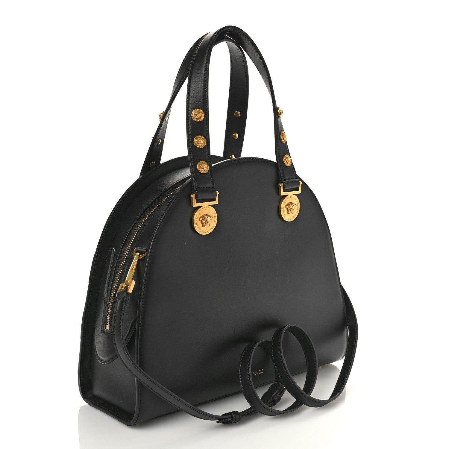 Versace Calfskin Medallion Tribute Bowling Bag Black 2 of 7
