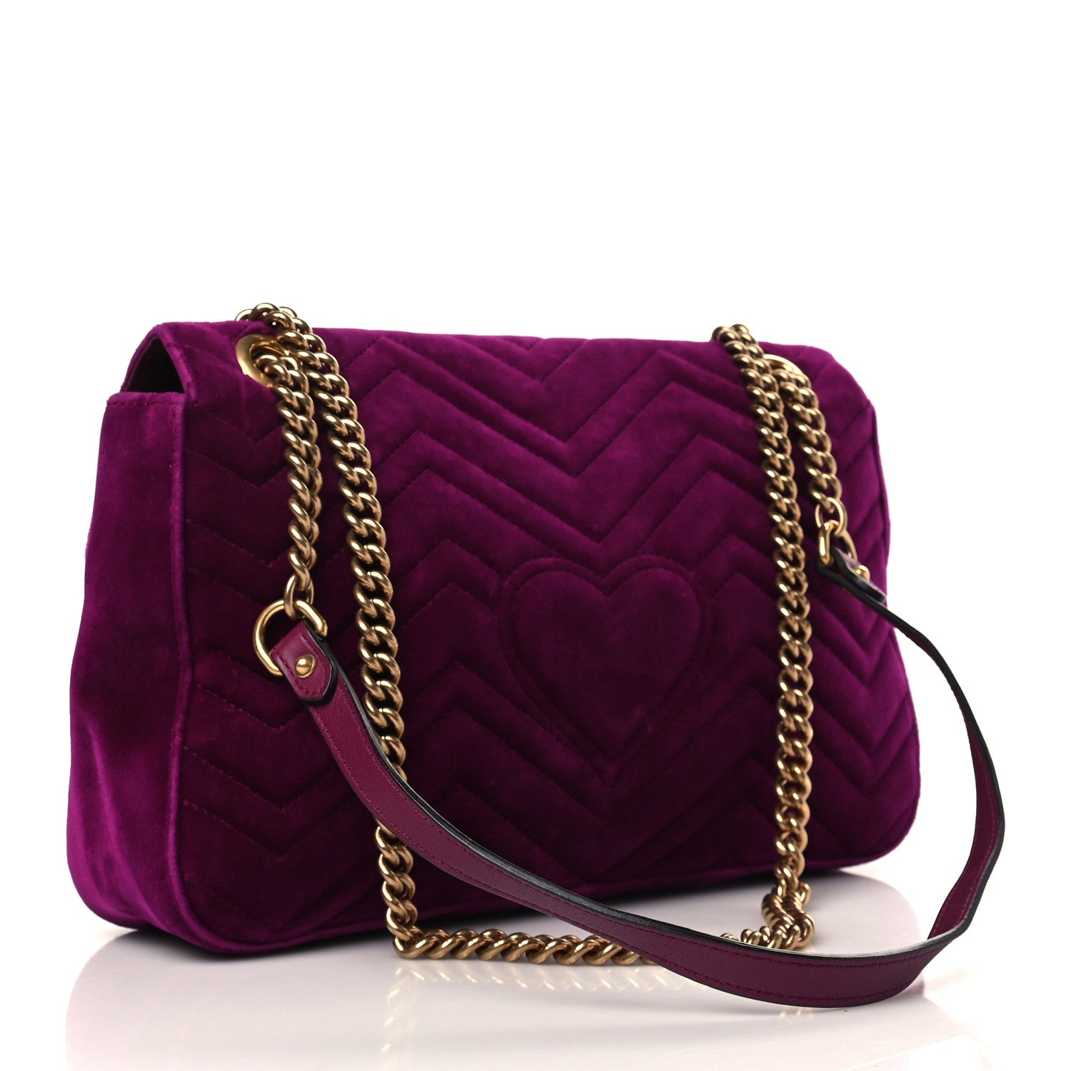 Gucci Velvet Matelasse Loved Embroidered Medium GG Marmont Shoulder Bag Fuchsia Violet Cyclamen 3 of 6