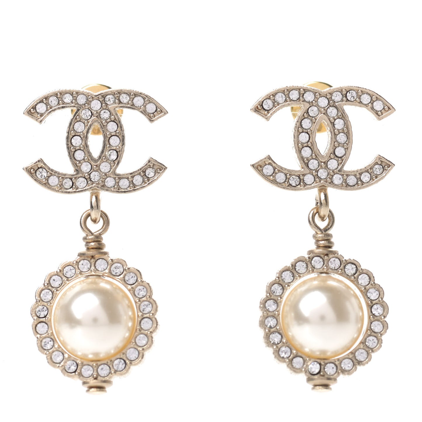 Crystal Pearl CC Lace Camellia Earrings Gold