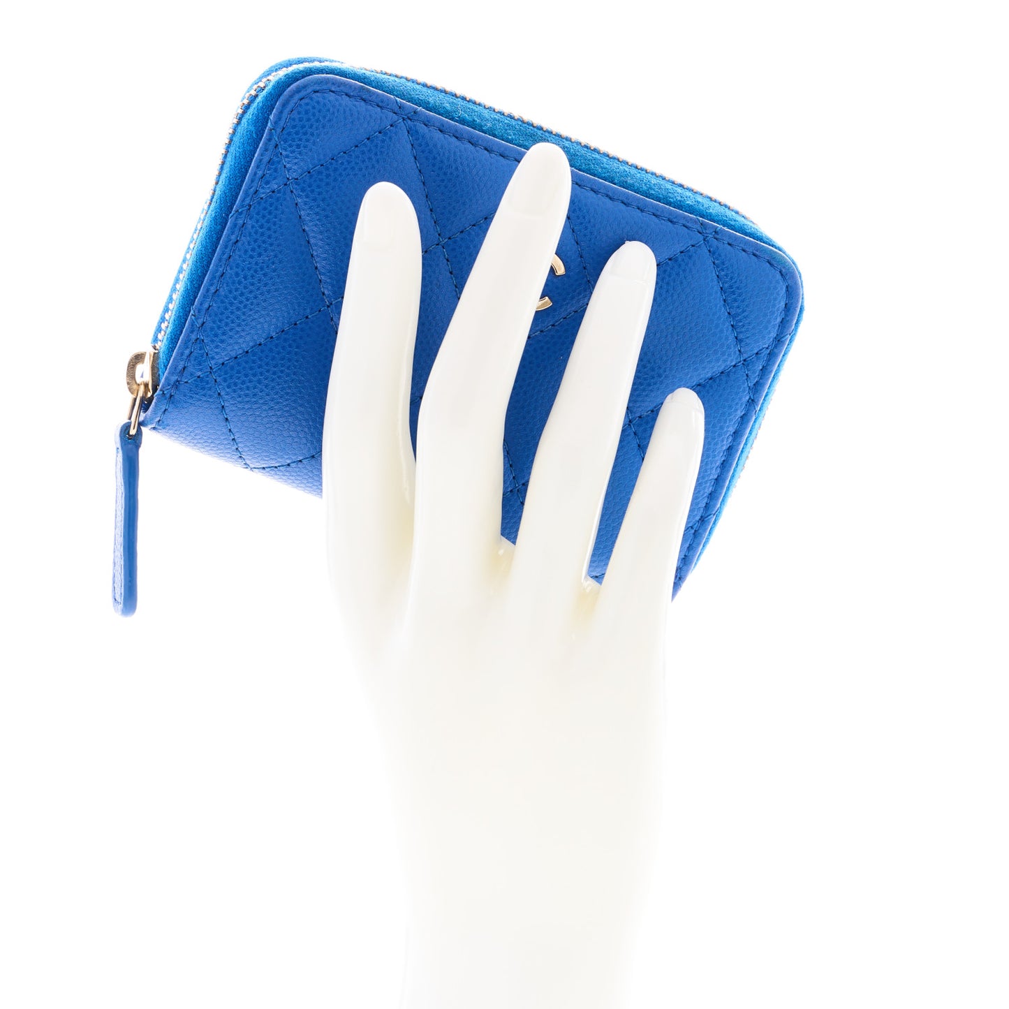Caviar Quilted Zip Coin Purse Dark Blue