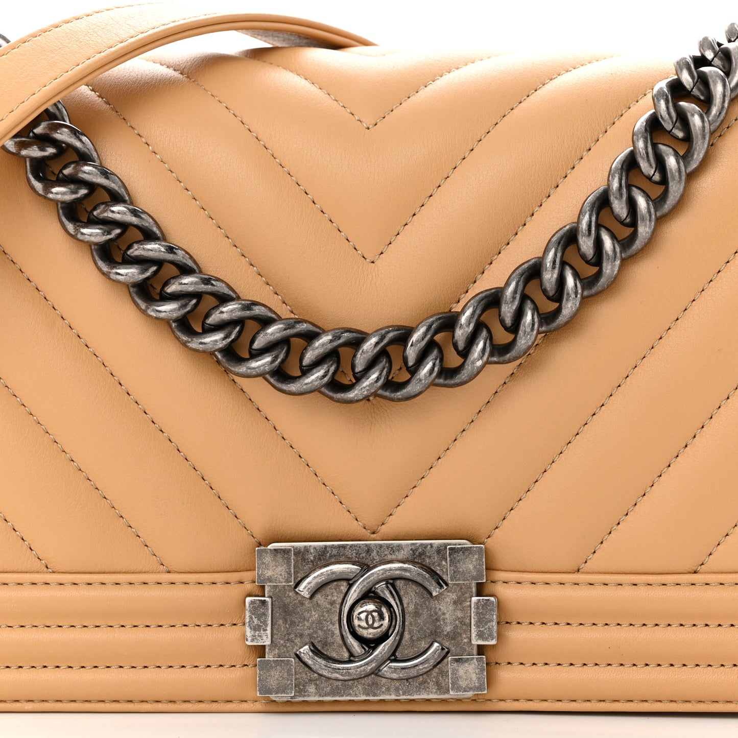 Calfskin Chevron Quilted Medium Boy Flap Beige