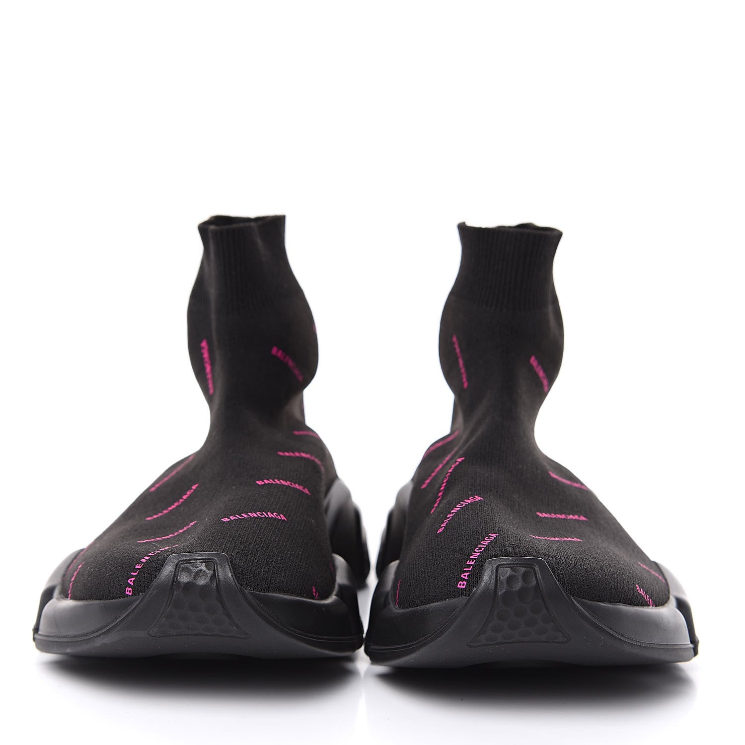 Balenciaga Neoprene Knit Allover Logo Womens Speed Sneakers 38 Black Fuchsia 2 of 7