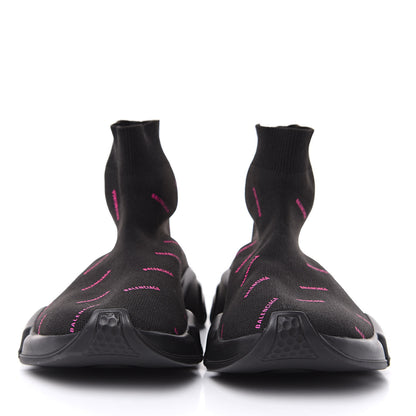 Balenciaga Neoprene Knit Allover Logo Womens Speed Sneakers 38 Black Fuchsia 2 of 7