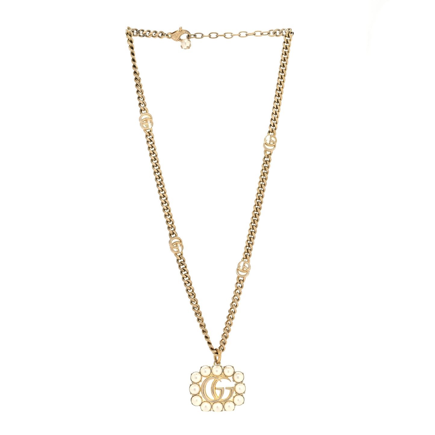 Pearl Embellished Double G Necklace Aged Gold