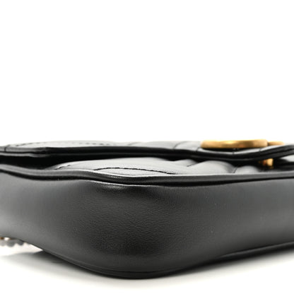 Gucci Calfskin Matelasse Mini GG Marmont Shoulder Bag With Case Black White 9 of 10