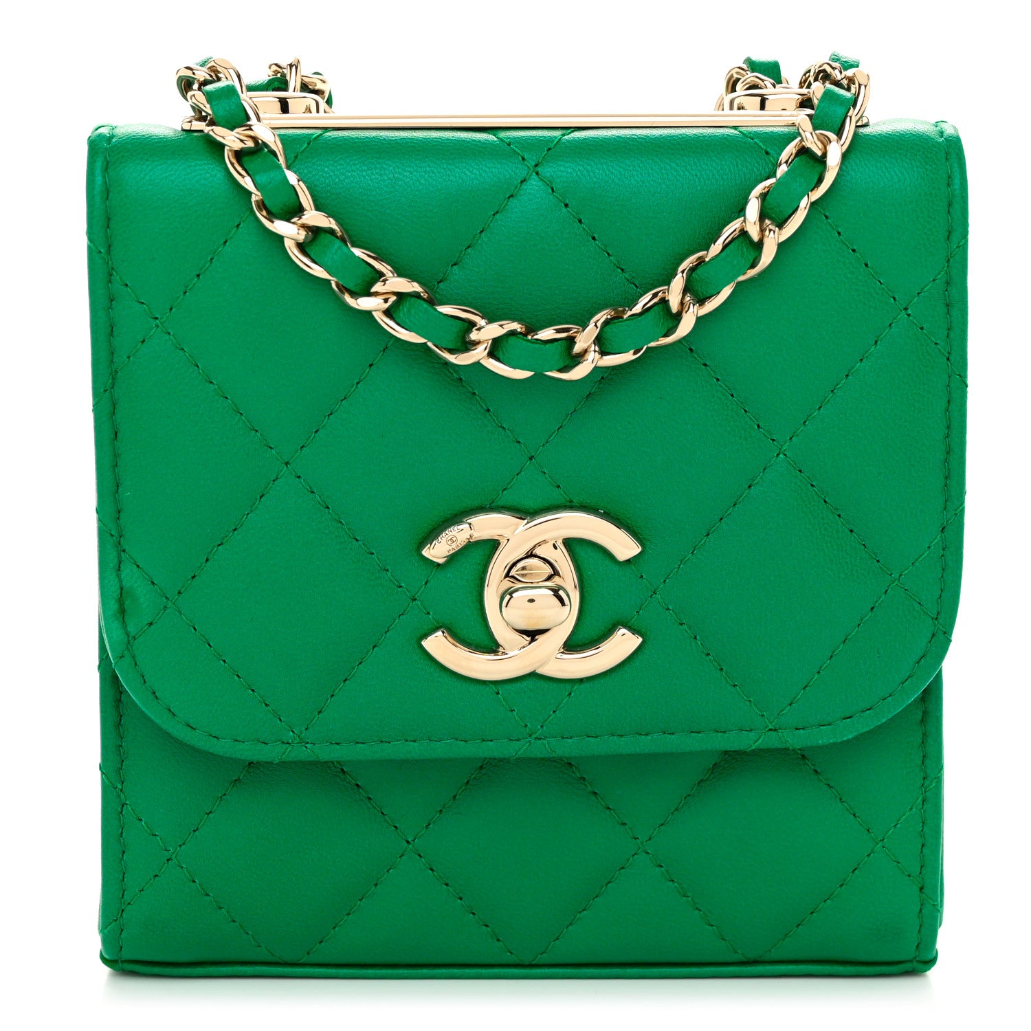 Chanel Lambskin Quilted Mini Trendy CC Chain Wallet Green 1 of 12
