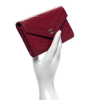 Chanel Calfskin Chevron Quilted Compact Flap Wallet Dark Pink 2 of 8