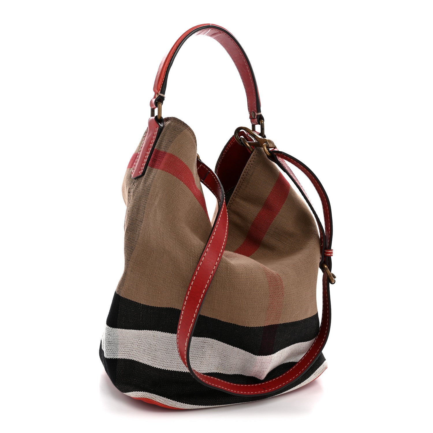 Burberryバッグ Burberry Canvas Mega Check Medium Susanna Hobo Cadmium Red 1814629