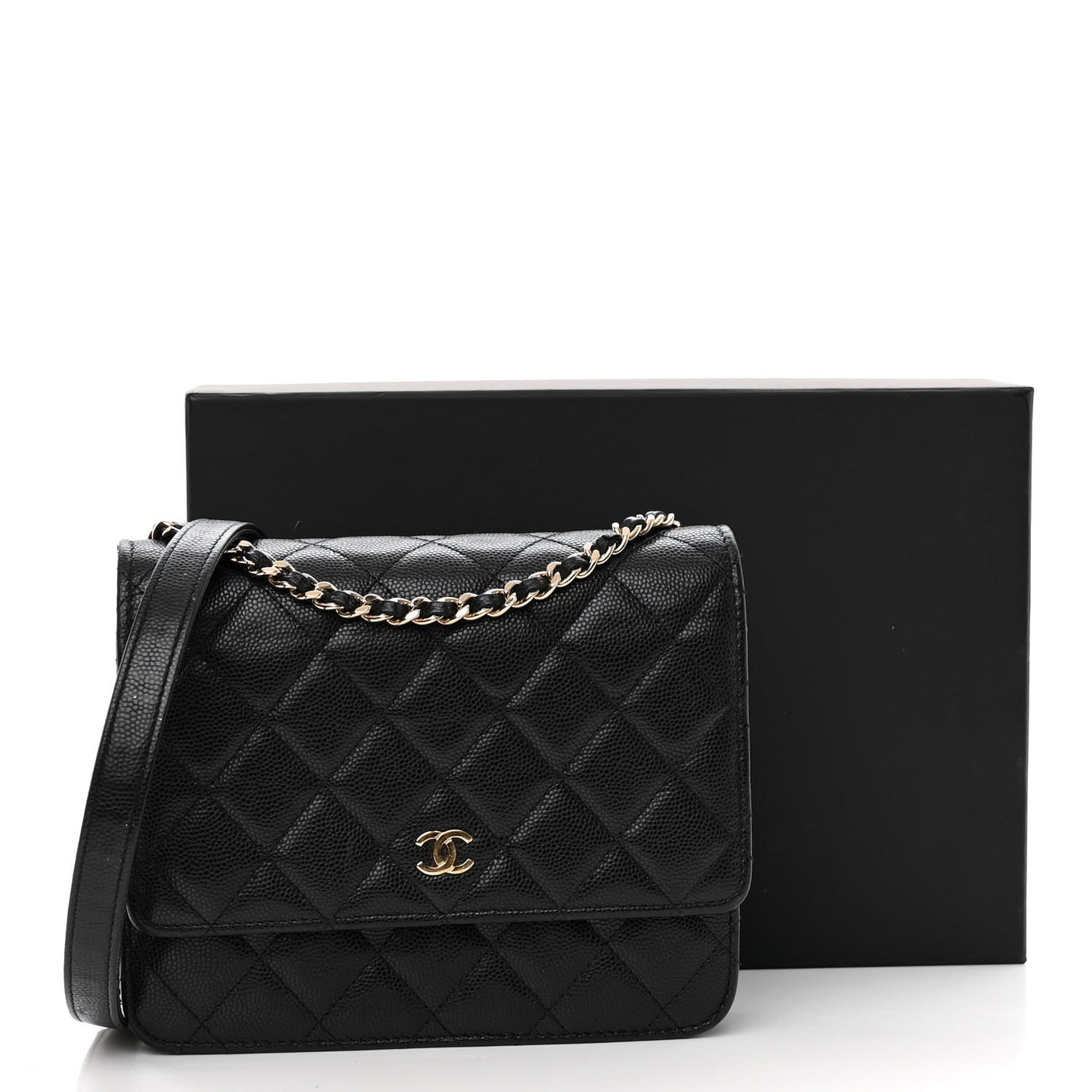Caviar Quilted Square Wallet On Chain WOC Black